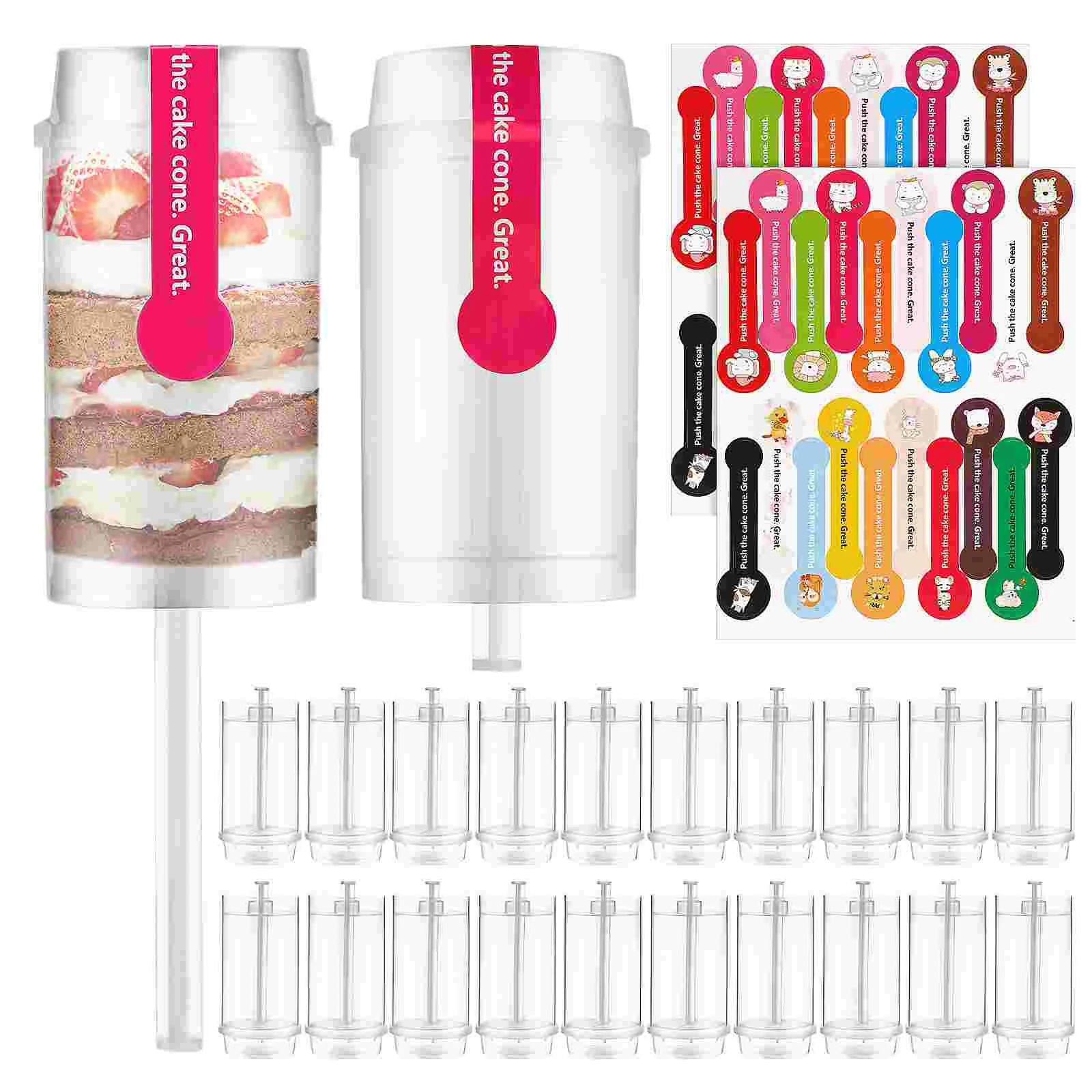 

30 Pcs Cake Cone Tube Pops Shooter Push Tubes Cupcake Mold Round Shape Pusher Push-up Containers Plastic With Lids Baby