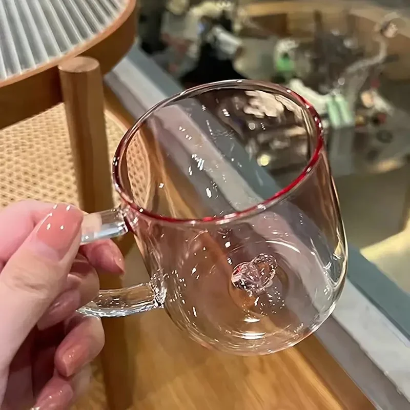 Tazza da acqua in vetro con cuore interno Tazza da caffè in vetro di colore sfumato 3D Tazza da caffè espresso perfetta Accessori da cucina per bicchieri estivi e invernali