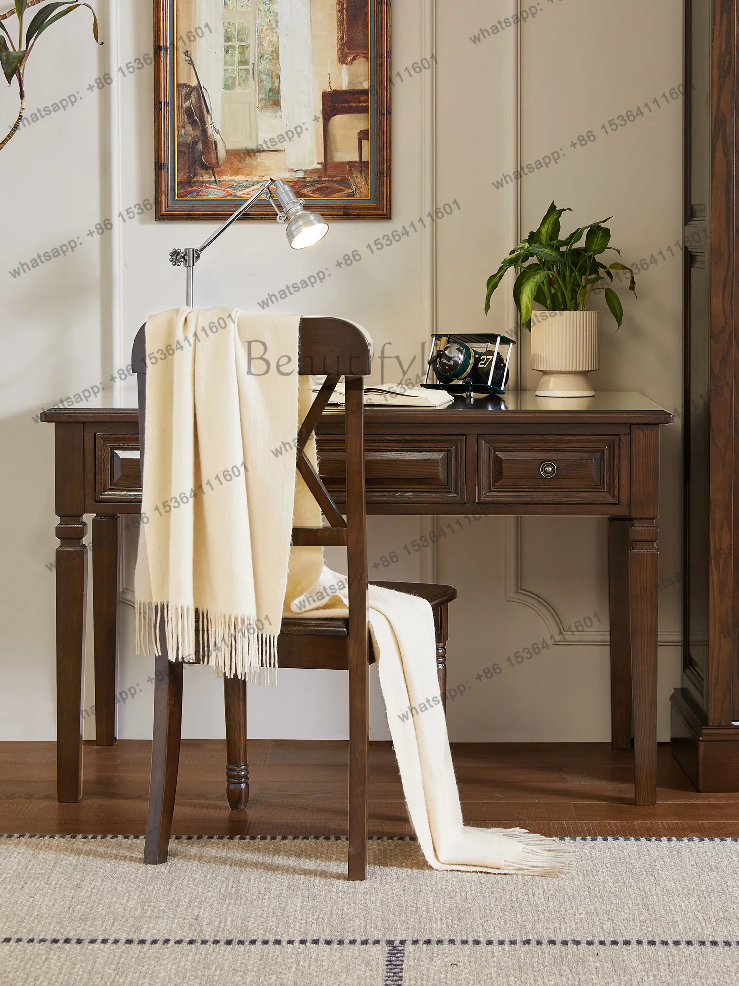 American all solid wood desk dresser integrated retro writing desk computer table log furniture