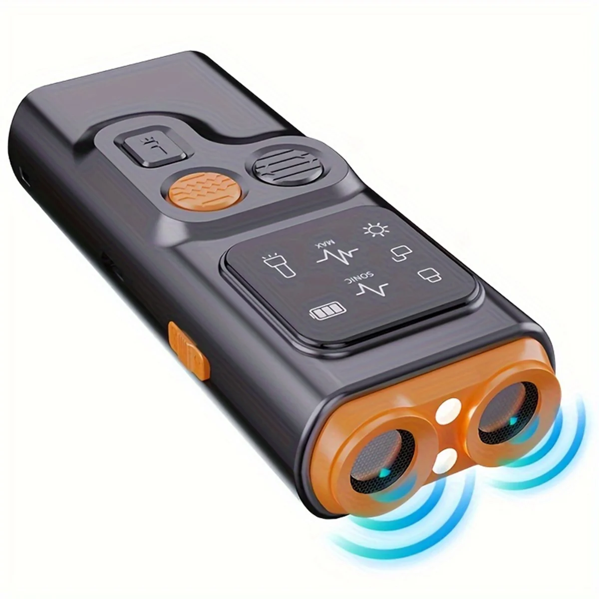 A97TUSB Rechargeable Sonic Dog Repeller with Dual Ultrasonic Emitter and High-Frequency LED Flashlight, Anti-Barking Device