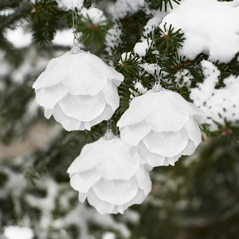 3pcs/box 8cm White Christmas Ball Christmas Tree Hanging Pendant Flower Foam Snow Ball Xmas Decor For Home New Year 2025 Navidad