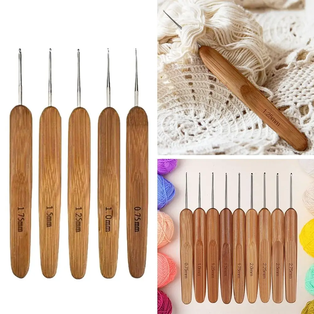 Small Size Crochet Hooks New Long Bamboo Wooden Crochet Needles Crocheting Needles Blanket Shawl