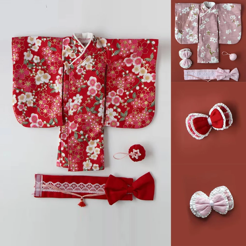 Novo Conjunto de Roupa para Boneca BJD 1/6: Kimono Rosa e Vermelho Fofo com Acessório de Cabelo para Bonecas YOSD 1/6 e Acessórios para Bonecas de 30cm