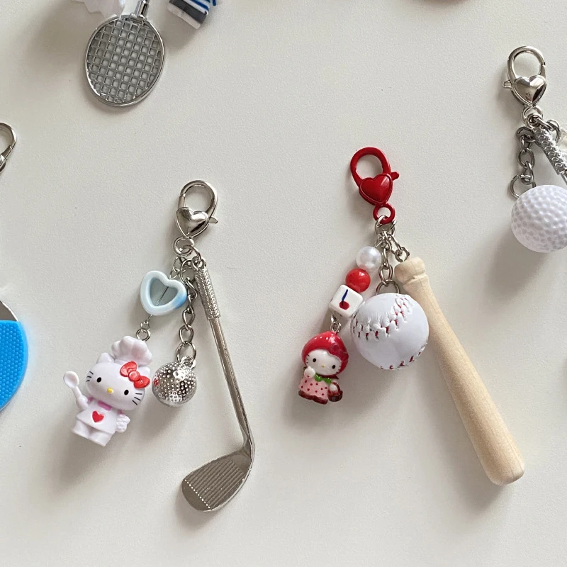 Sanrio Creative Cartoon Sports Racket Series Keychain Baseball Badminton Table Tennis Pendant