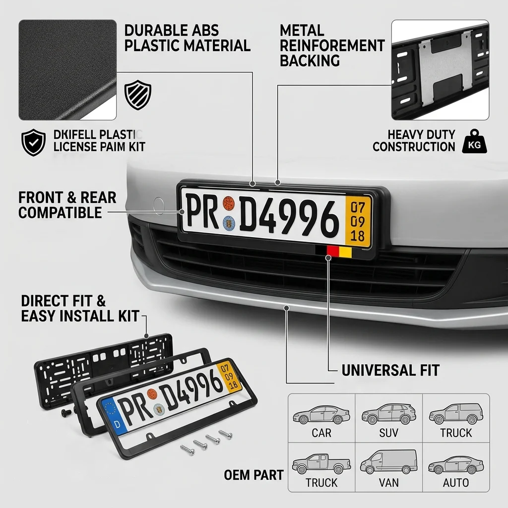 Universal Euro License Plate Tag Holder Mounting Adapter Bumper Frame Bracket For Car SUV Truck Van Auto Front Rear License Plate Holder Replacement Kit Durable ABS Plastic Metal Direct Fit Easy Install Car Accessories Auto Styling OEM Part Heavy Duty