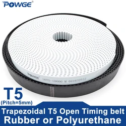 POWGE Trapezoidal PU T5 Open Timing belt width 6/10/15/16/20/25/30/35/40/50mm Rubber Fiberglass Polyurethane steel T5 Pulley