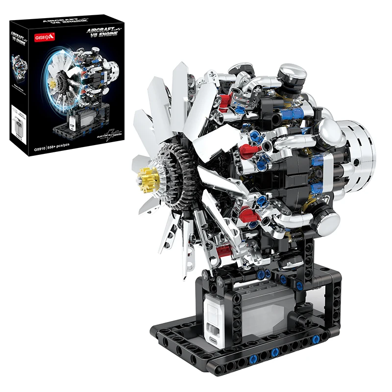 

G8910 Aviation V8 Engine Aircraft Internal Combustion Engine 558pcs Building Blocks Model Toy Educational STEM Kit for Kid Adult