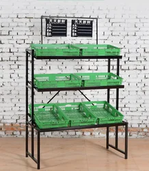 Multifunctional vegetable rack, fruit and vegetable rack, steel and wood fruit and vegetable rack, supermarket fruit rack, disp