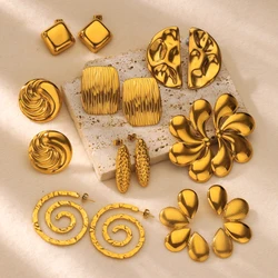 Stainless Steel Flower Earrings For Women Gold Color Irregular Geometric Piercing Stud Earring Fashion Elegant Jewelry Gifts