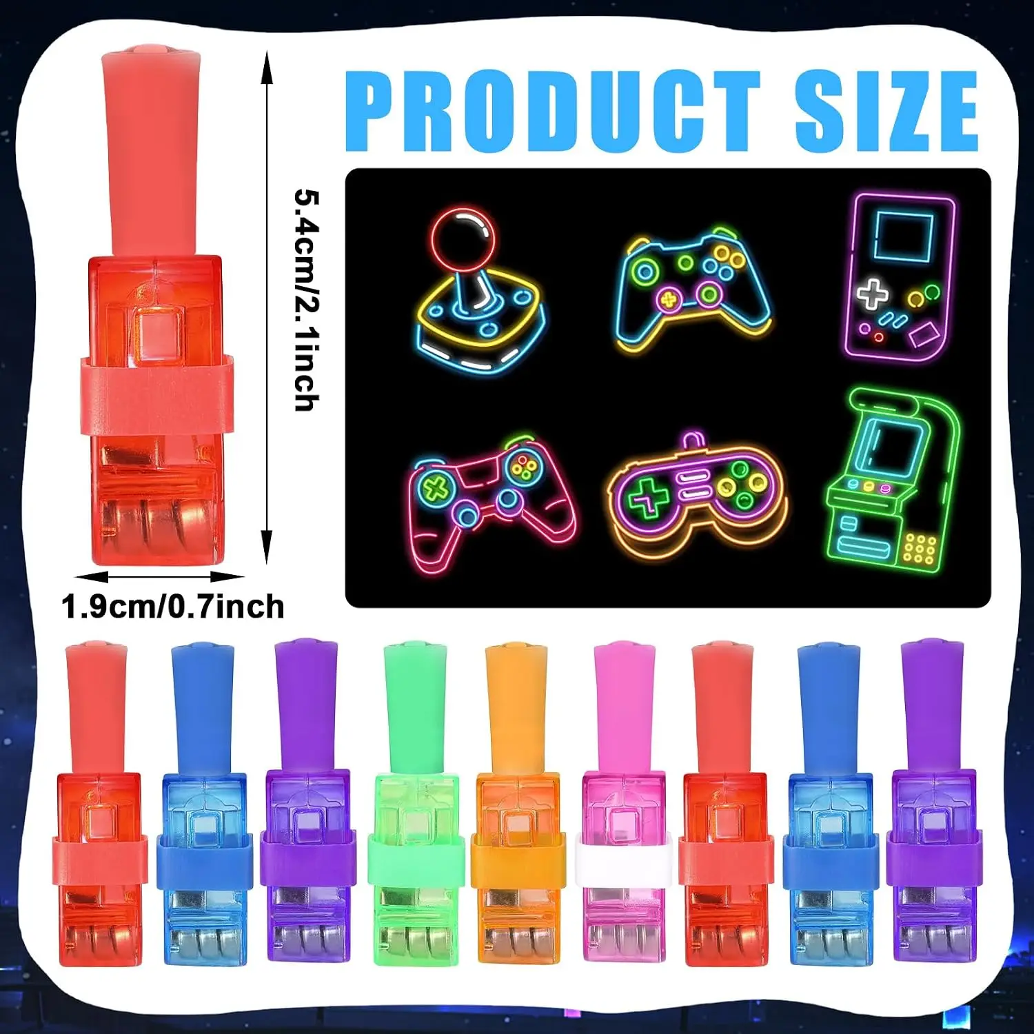 10/30/50pcs Gamer Theme LED Finger Lights Toys Neon Video Game Pattern Finger Projector Light Pinata Fillers Classroom Prize