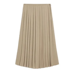 Office Lady Skirt Khaki High Waisted Pleated Skirt Minimalist Loose A-line Midi Skirt Women falda saia long skirts for women