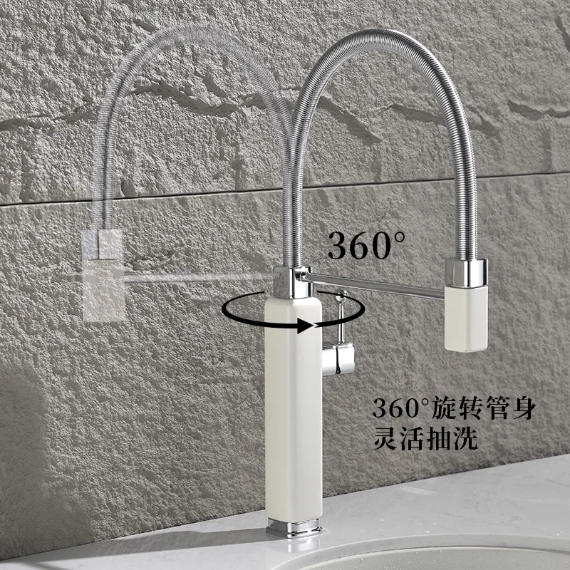 

Modern brass red kitchen faucet with retro design, pull-out water outlet, single handle hot and cold water sink Mixer