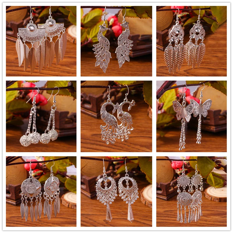 Aihua Silberfarbene Lange Quasten-Ohrhänger mit Pfau- und Schmetterlingsmotiv für Damen, Hochzeits- und Party-Schmuck, Geschenke, Trendige Ohrringe – Detail 1