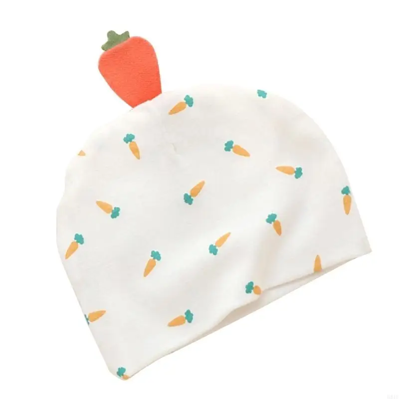 581F Infant Baby Hospital Hat Newborn Ear Boneless Muslin Hat for Infant 0-3M Lovely Print Breathable Baby Hat