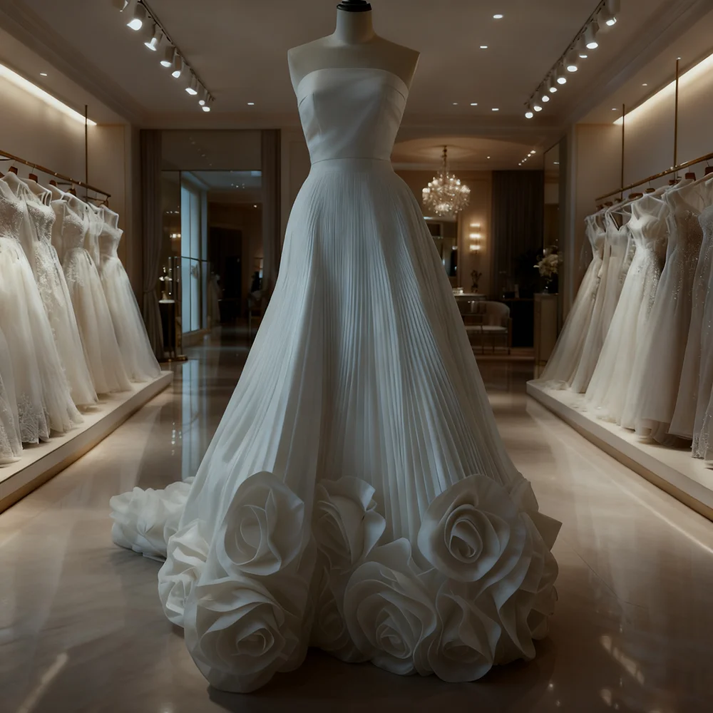 

Элегантные атласные платья без бретелек с аппликацией и цветами, скользящим шлейфом, свадебные платья невесты, свадебные платья по индивидуальному заказу