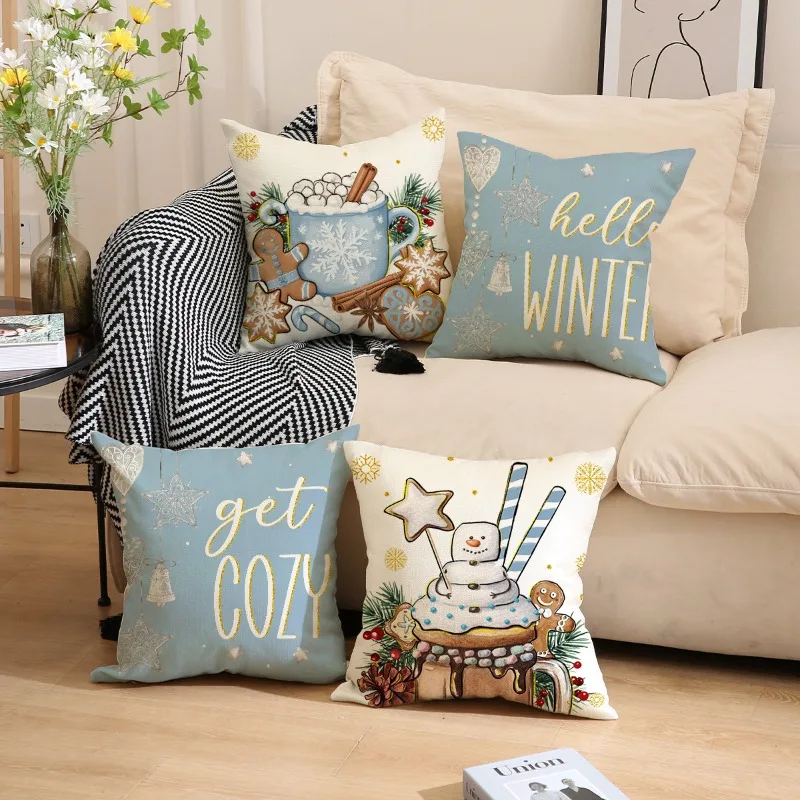 

Christmas Pillow Covers 45x45cm Set of 4,Winter Holiday Decorations Xmas Rustic Throw Cushion Case for Sofa Couch Decor