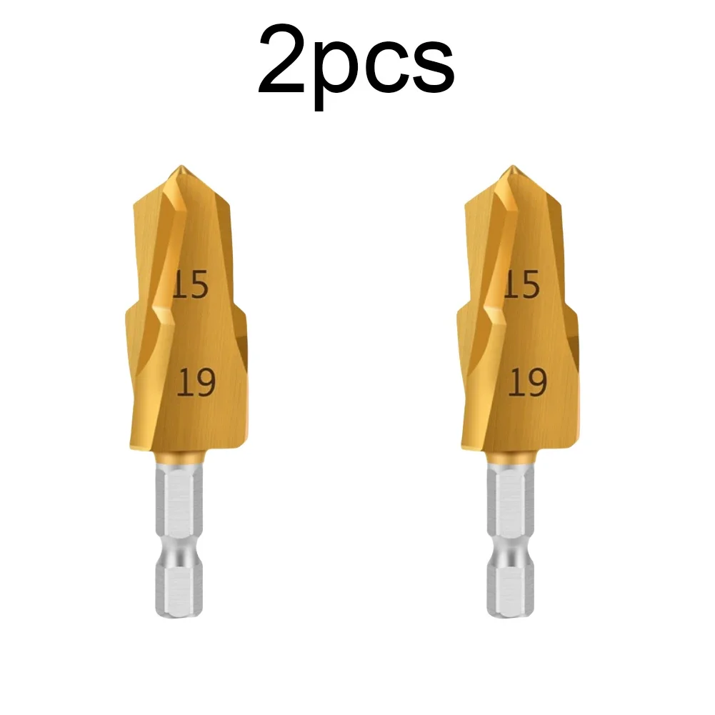 2pcs PPR Lifting Drill Bits Step Drill Bit Sets Titanium Coated Hex Shank Step Drill Set Water Pipe Connection Tool Power Tools