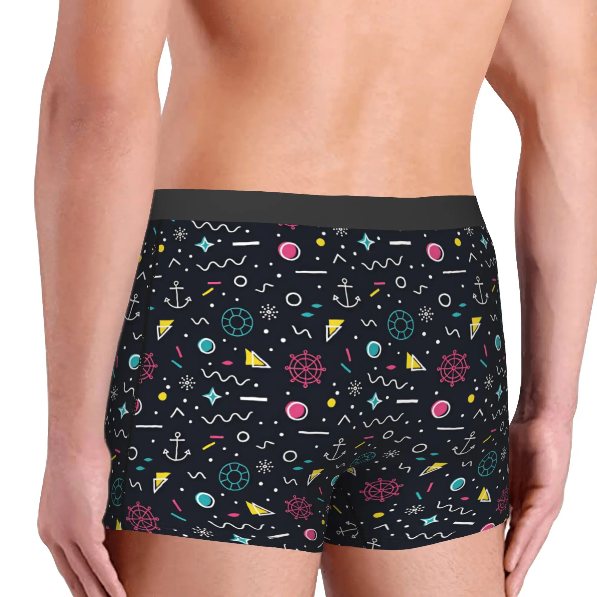 Nautical Anchor Ship Wheel Wheels Boxers Shorts Men's Lifebuoy Geometric Briefs Underwear Fashion Underpants