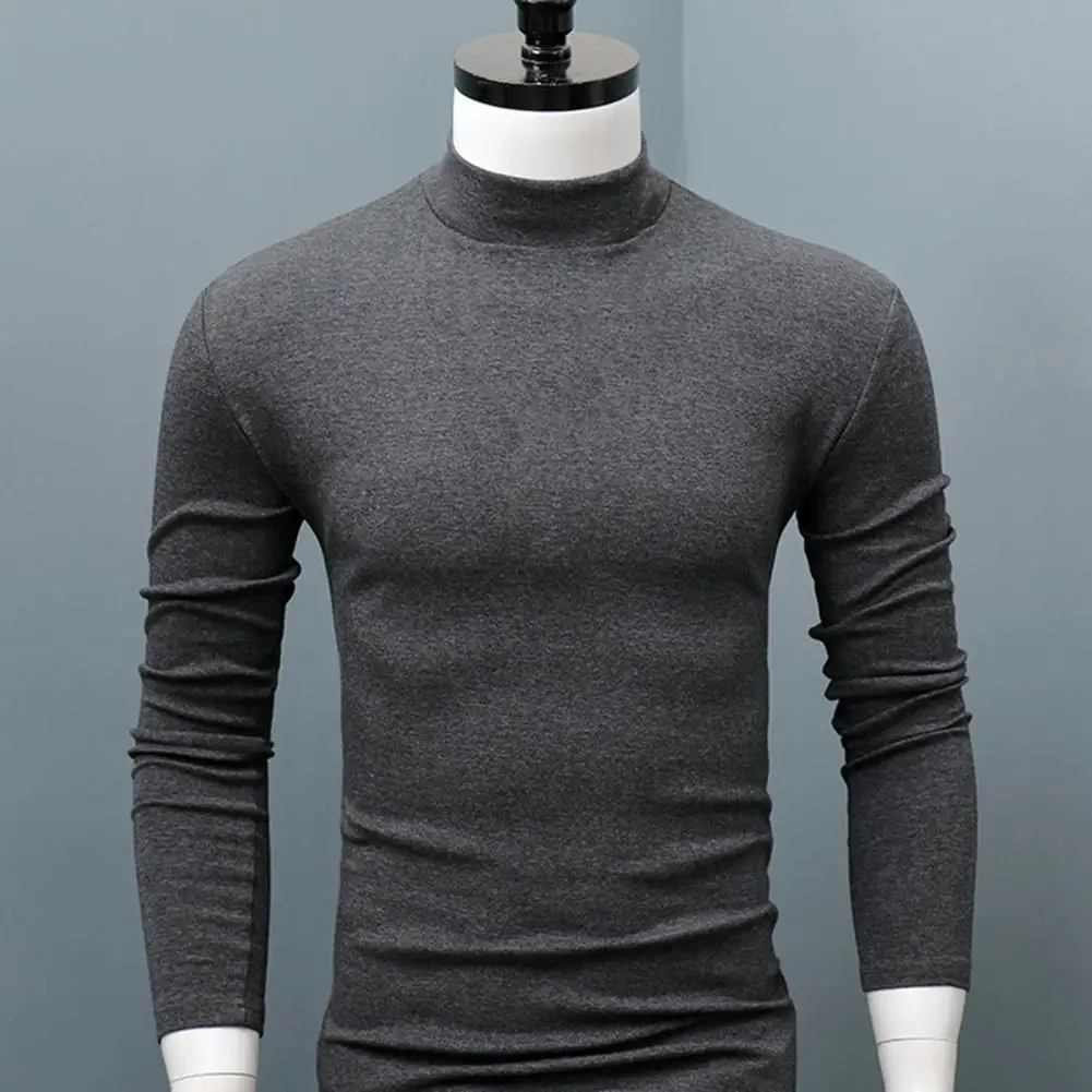 Men Shirt Half High Collar Slim Long Sleeve Tight Base Shirt All Match Keep Warm Autumn Shirts Elastic Men Long Sleeve T-shirt