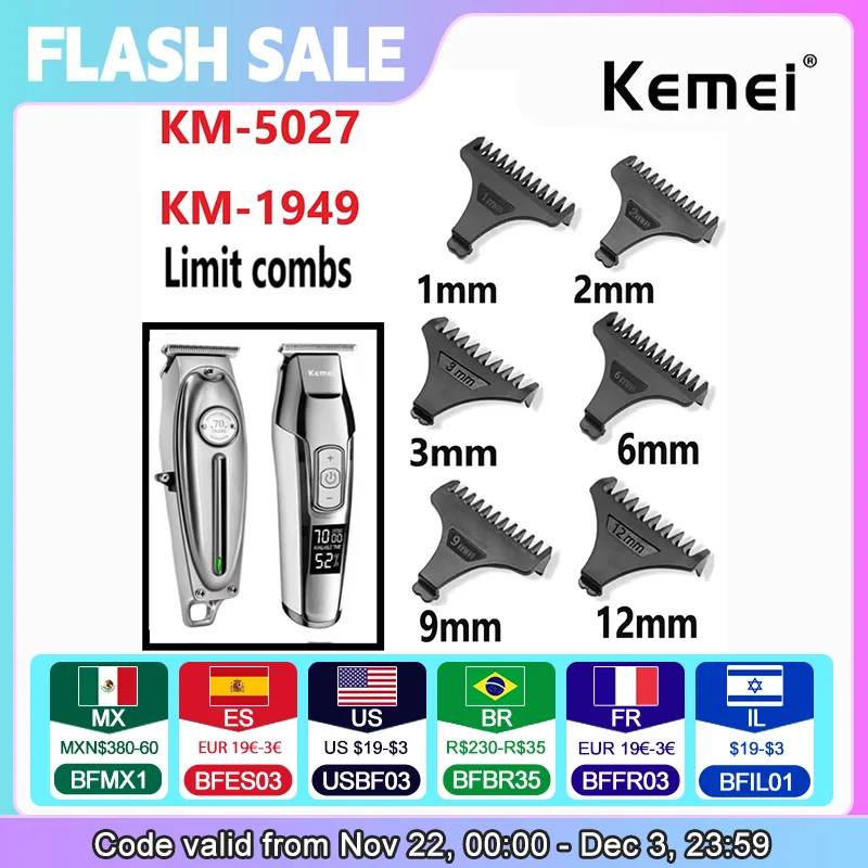 Kemei Hair Trimmer Limit Comb Universal Black Guards Hairdresser Hair Cutting Guide for KM-5027 KM-1949 1 2 3 6 9 12mm