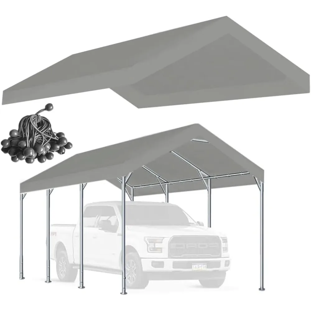 

"12 x 20 Feet Heavy Duty Carport Cover Replacement, Car Tarp Canopy Tent Top with Ball Bungees, Gray"