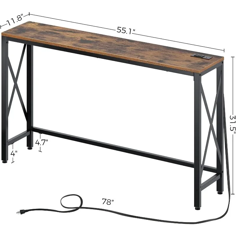 Consolle Rolanstar con presa di corrente, divano stretto, 55.1 "x 11.8" fattoria dietro l'ingresso del corridoio del divano