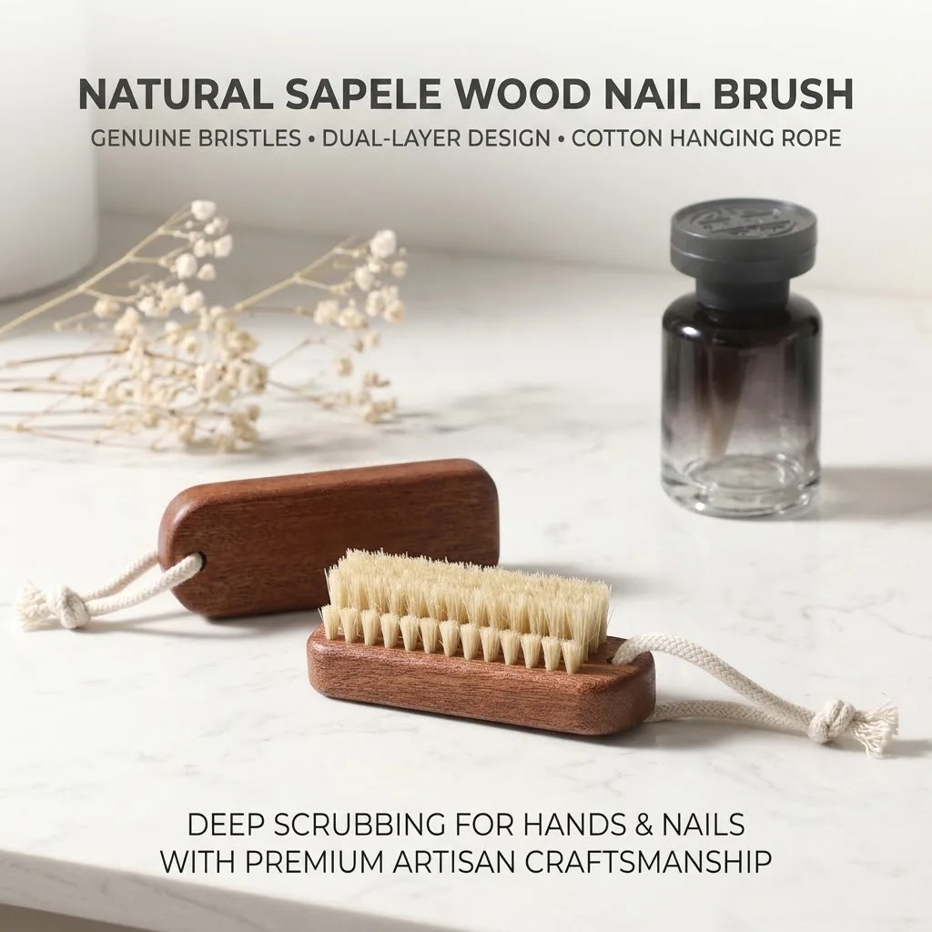 Wooden Handle Nail Brush Dual Level Bristles Cleaning Brush for Fingernail Toenail Foot Care