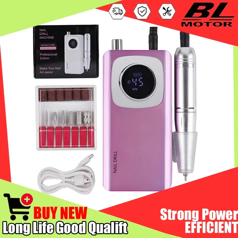 

Высокоскоростная аккумуляторная машинка для маникюра 45000 об/мин с ЖК-дисплеем, низким уровнем шума, профессиональный аппарат для полировки ногтей, аксессуары для маникюра