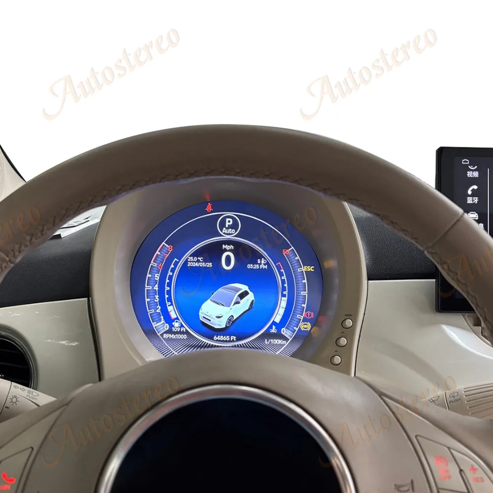 Car Speed Meter 2026 Update For Fiat 500 2007-2024 Virtual Cockpit Digital Cluster Car Odometer Screen Dashboard LCD Radio