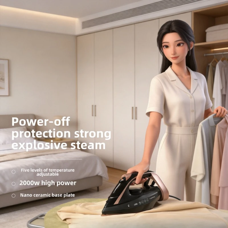 Portable Wet Dry Steam Electric Iron 2000W Household Clothes Iron Fast Heating Anti-scalding Adjustable Temperature