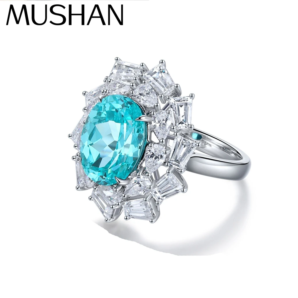

MUSHAN Custom Jewelry 925 Sterling Silver Ring Lab Blue Sapphire Princess Bridal Ring for Women 18K Gold Plated Classic Rings