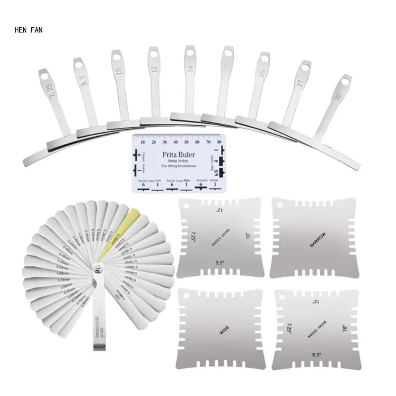 

Guitar Notched Radius Gauges Guitar Luthier Tools Set Guitar Radius Gauge, String Action Ruler Gauge, Feeler Gauge Kits M89D