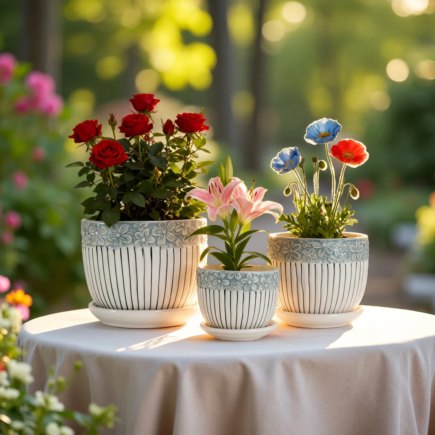 3PCS Ceramic Bonsai Pots Set Flower Pot Balcony Plant Pot Home Decor Supplies Large-capacity Plant