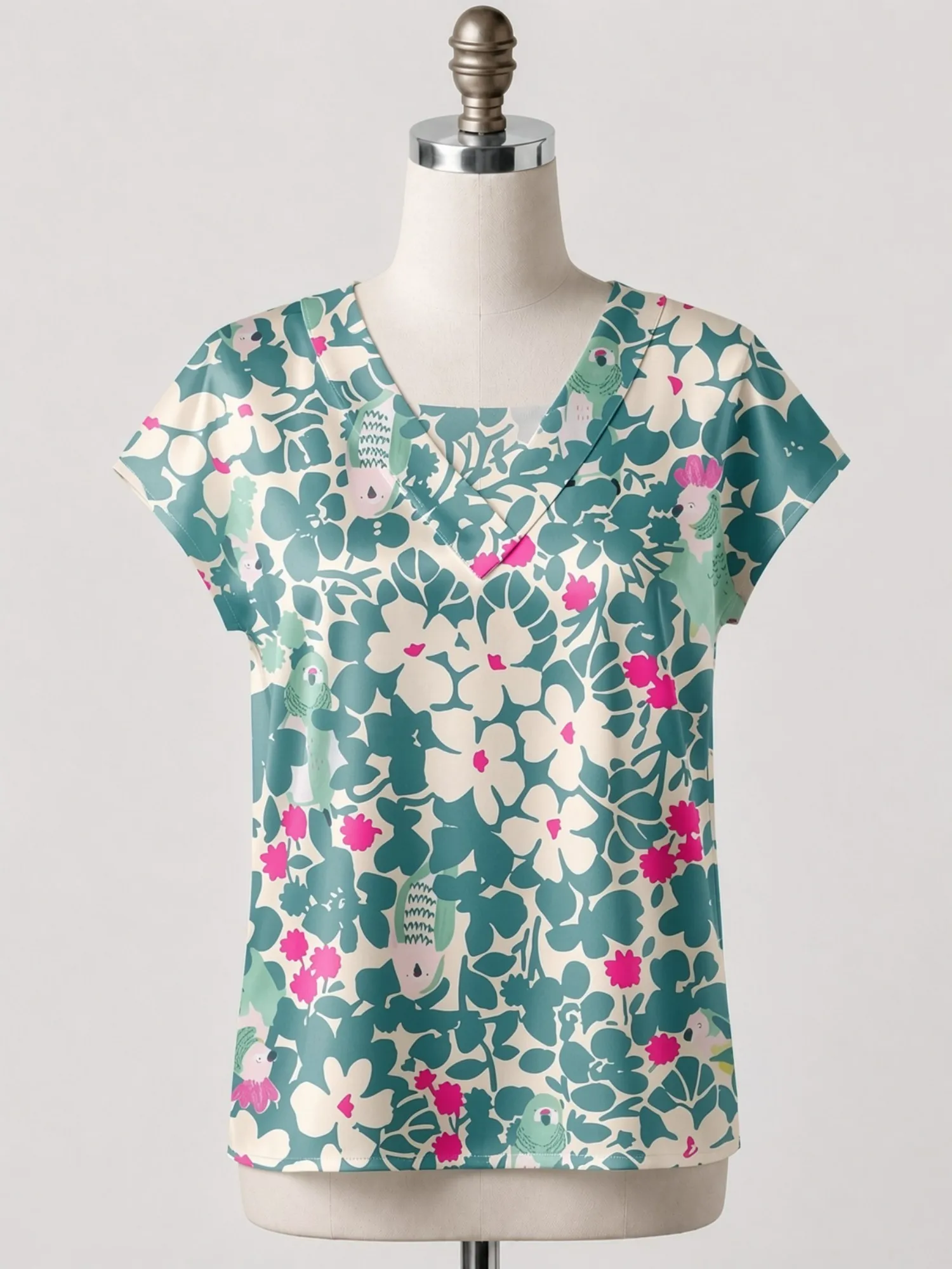 Women's Satin V-neck Short-sleeved T-shirt, Casual Top, Fashionable Retro Street Style, New Arrival, Special Offer.