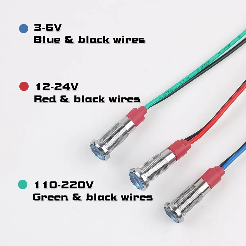 6MM Metal Gösterge Lambası Su Geçirmez Yüksek Parlaklıkta Led Güç Sinyali 3V6V12V24V110V220V Kırmızı Yeşil Sarı Mavi Beyaz