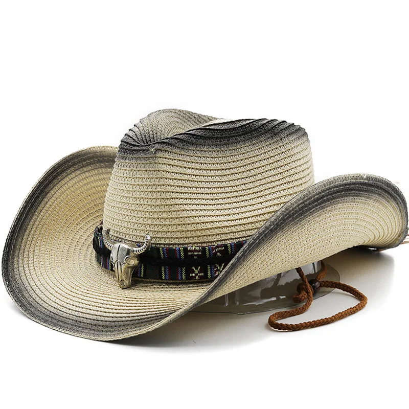 Hat Panama Retro Straw Cowboy Summer Hats for Women Men Fedora Wide Brim Belt Decorate British Style Jazz Sombrero Cap