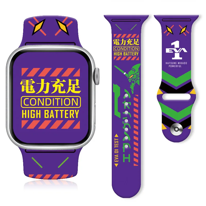 Neon Cute Genesis Classic Evangelion Fashion Printed Soft Silicone Watch Band Replacement Strap for Apple IWatch Series 10 Ultra view 5