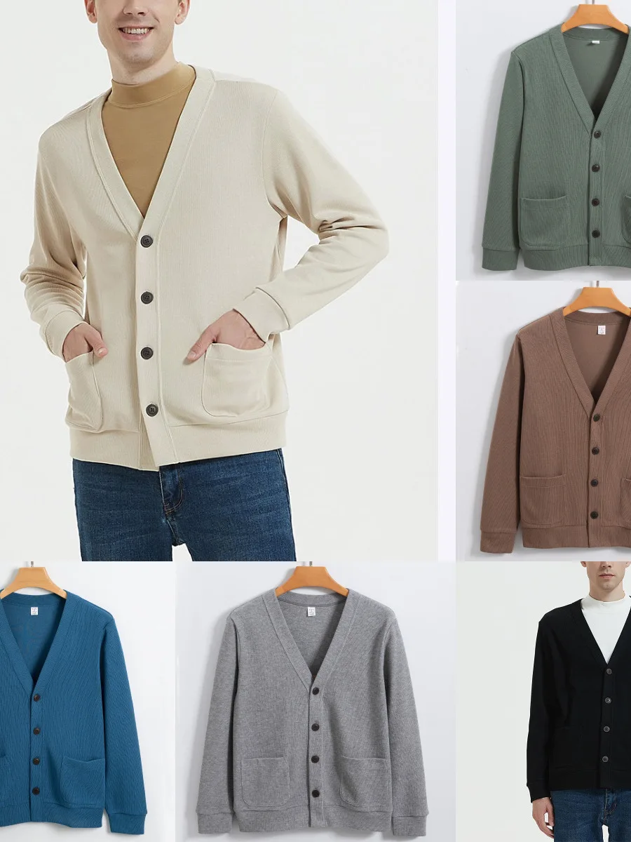 

Loose Casual Men's Knitted V-Ne Sweatirt Open Cardigan Pure Color Fall 2025 Comfortable Breathable Daily Wear