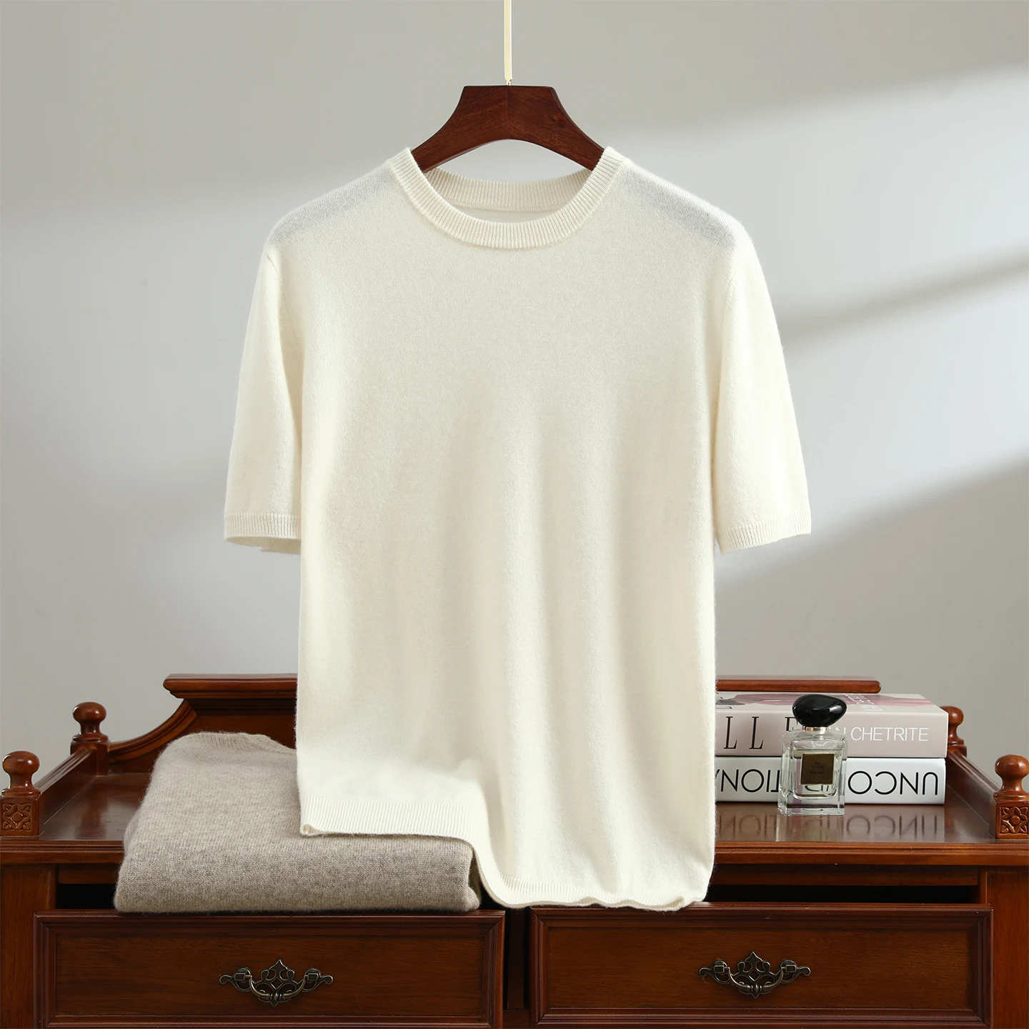 

New Spring Autumn 100% Goat Cashmere Men's Knitwear Sweater O-Neck Short Sleeve Pullover Solid Loose Knitted T-shirt Clothes Top