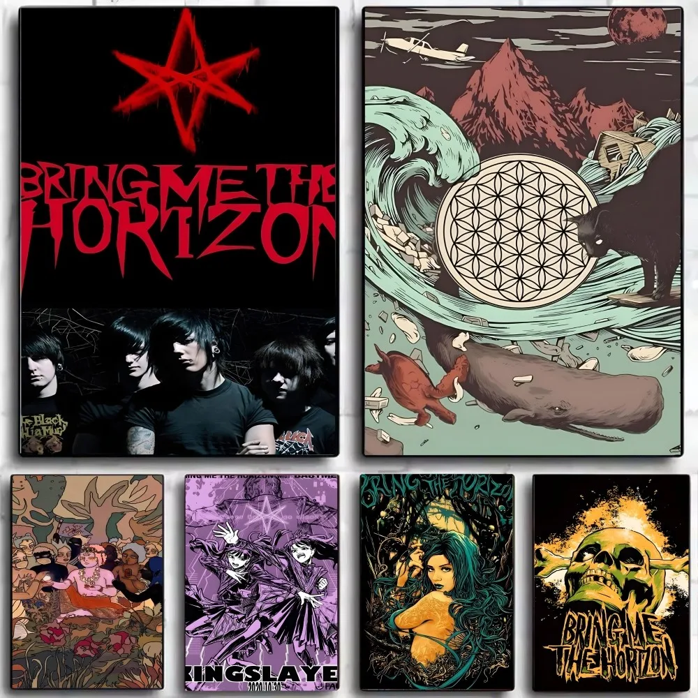 Póster de banda de Rock b-ring Me The Horizon, arte autoadhesivo, pegatina de papel impermeable, decoración de pared de habitación, cafetería, Bar, 1 ud.