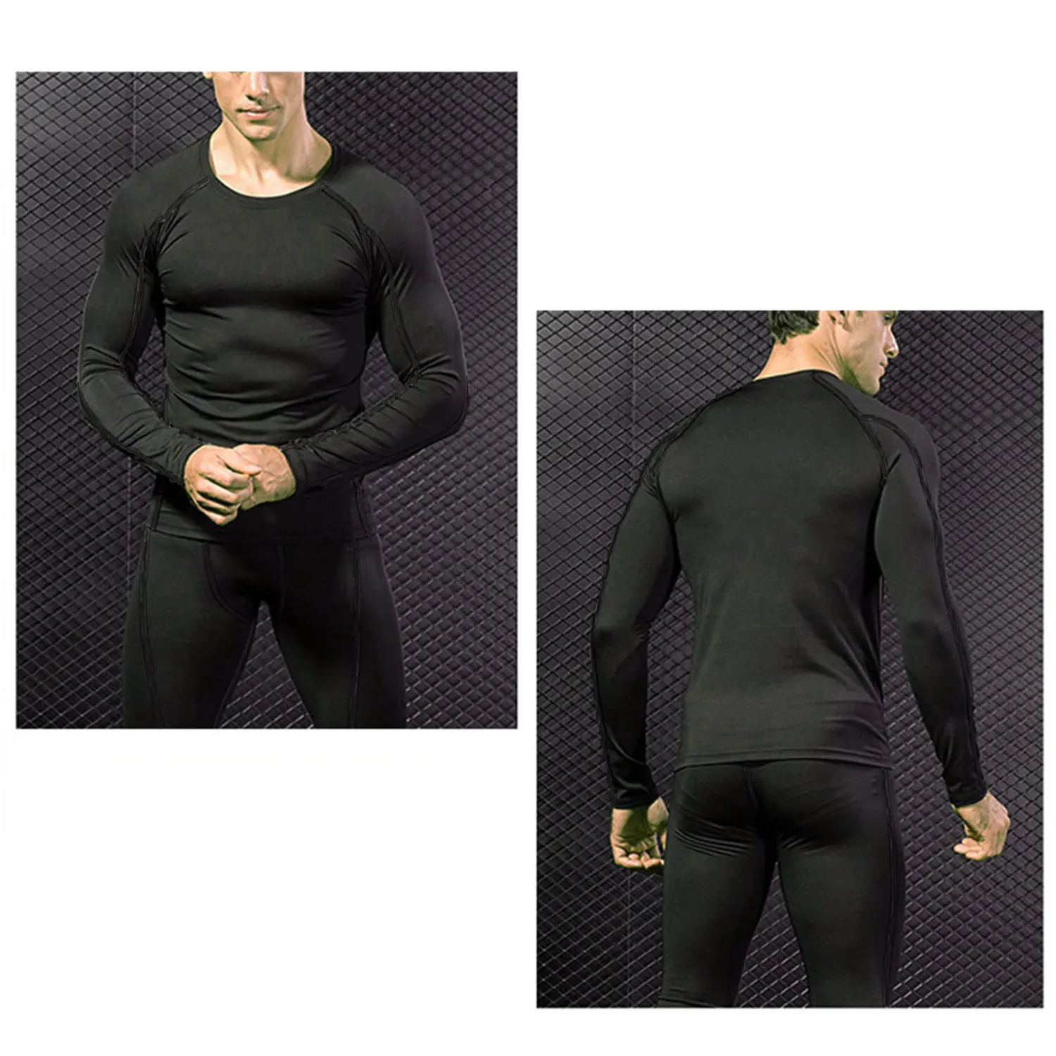 Mens Workout Compression Set Pants and Long Sleeve Shirts Winter Warm Thermal Base Layer Top & Bottom