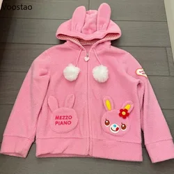 Japanische y2k ästhetische Reiß verschluss Strickjacke Mantel süße süße Cartoon Hase Kapuze Sweatshirt Ropa Mujer Herbst Winter neue Hoodies Tops