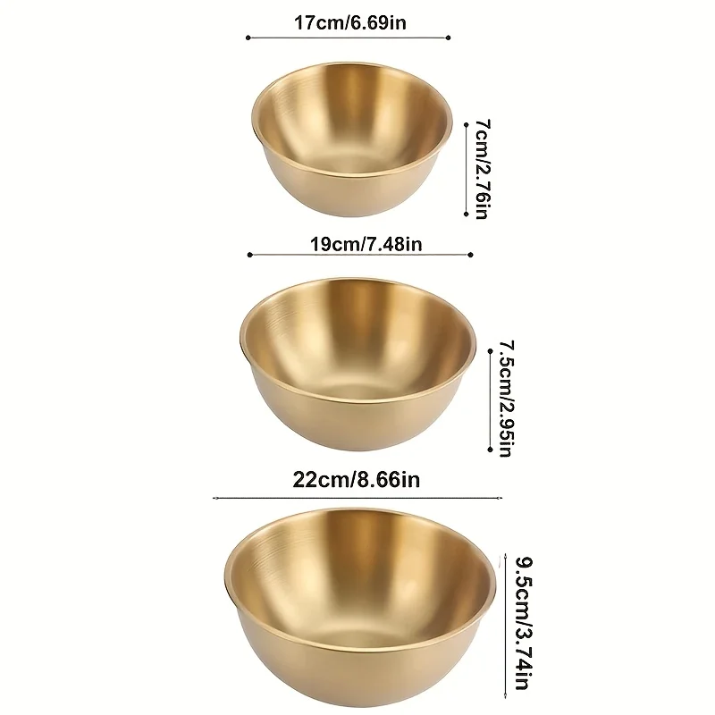 3 قطع من حوض السلطة المصنوع من الفولاذ المقاوم للصدأ، وعاء ذهبي لحوض الطبخ، وعاء خلط الخبز، حوض المطبخ الخاص، وعاء سلطة حوض المعكرونة #5