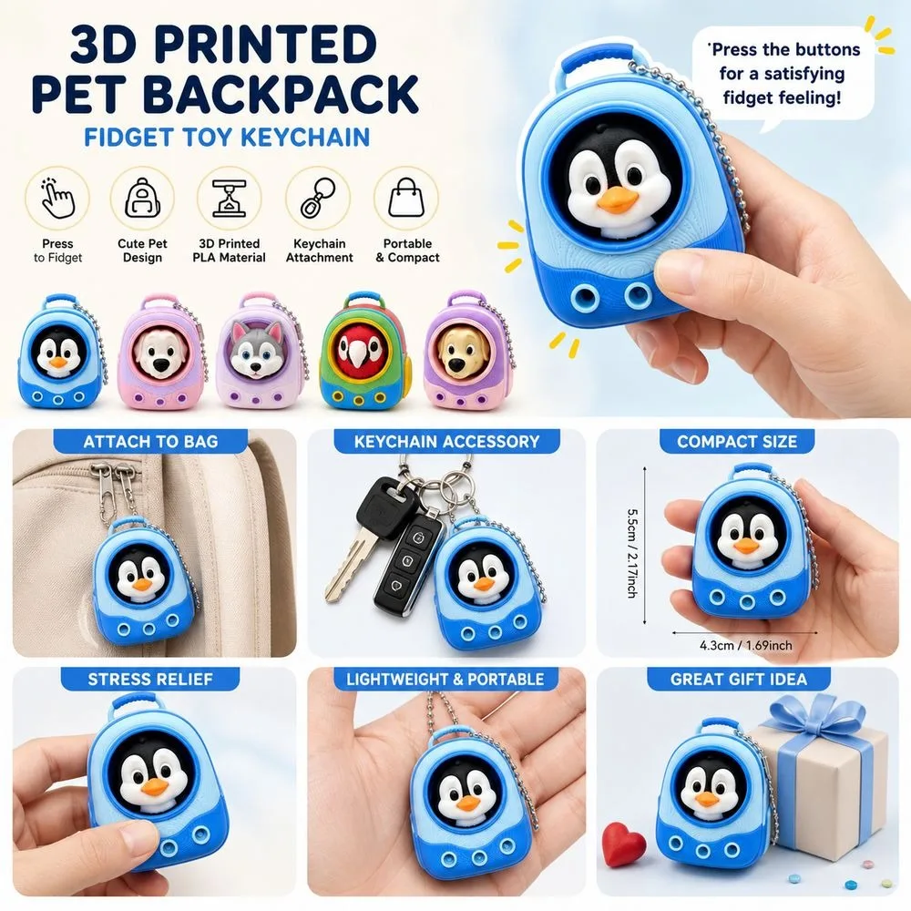 3D Printed Decompression Mechanical Blue Axis Keychain Style Stress Relief Press Design Compact Size Pendant Decoration