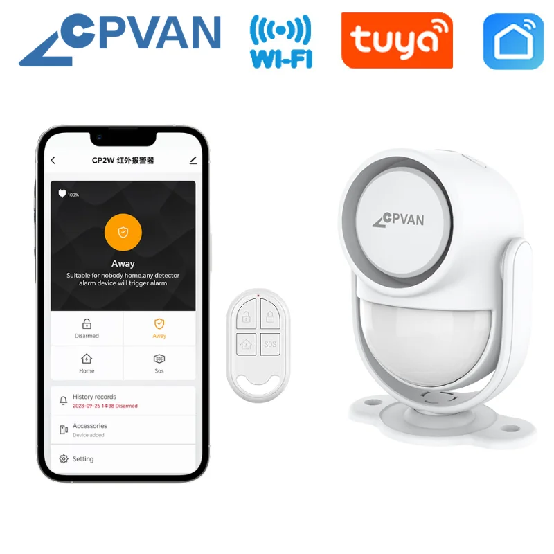 CPVAN Tuya Wireless Smart WiFi Home Motion Sensor Alarm System Kit Anti-theft for Car Garage Residential Security Protection