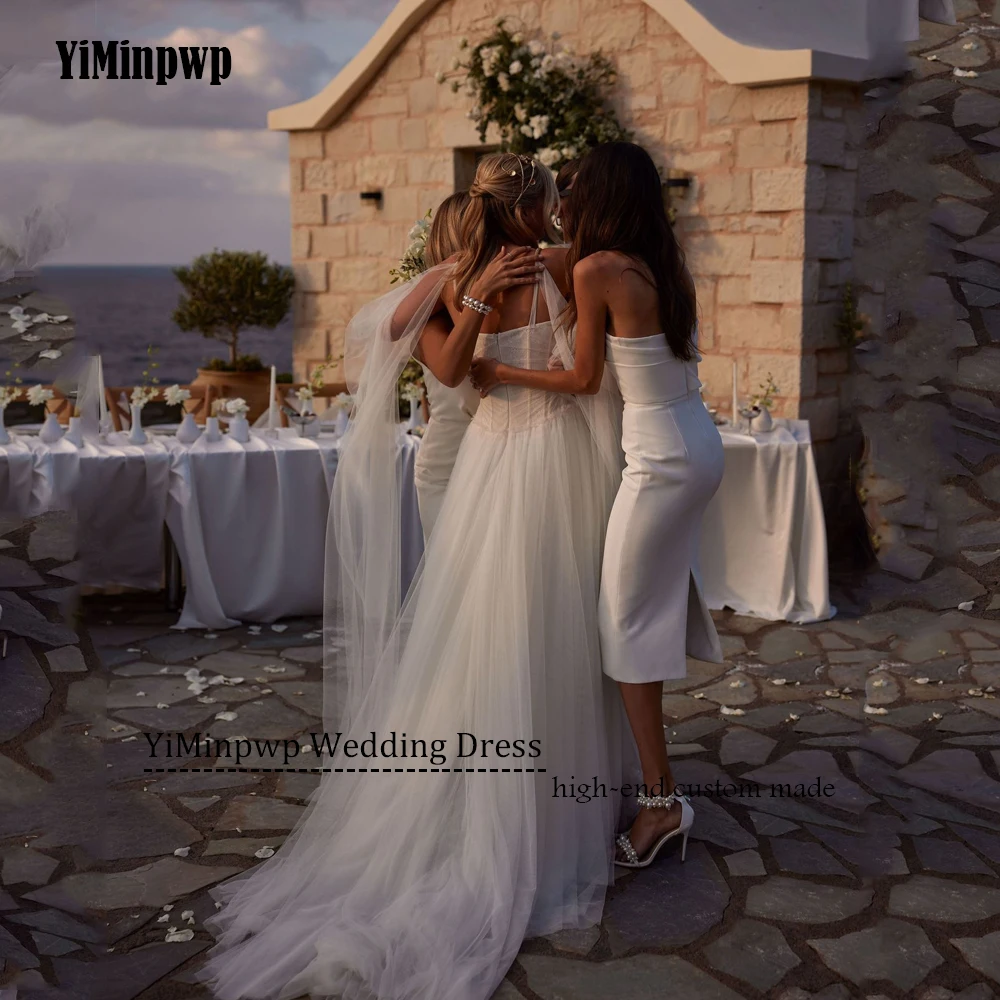 فساتين زفاف من التل على الشاطئ مخصصة على شكل حرف a على شكل قلب أشرطة سباغيتي بوهو فستان العروس لثنيات الزفاف فيستدوس دي نوفيا