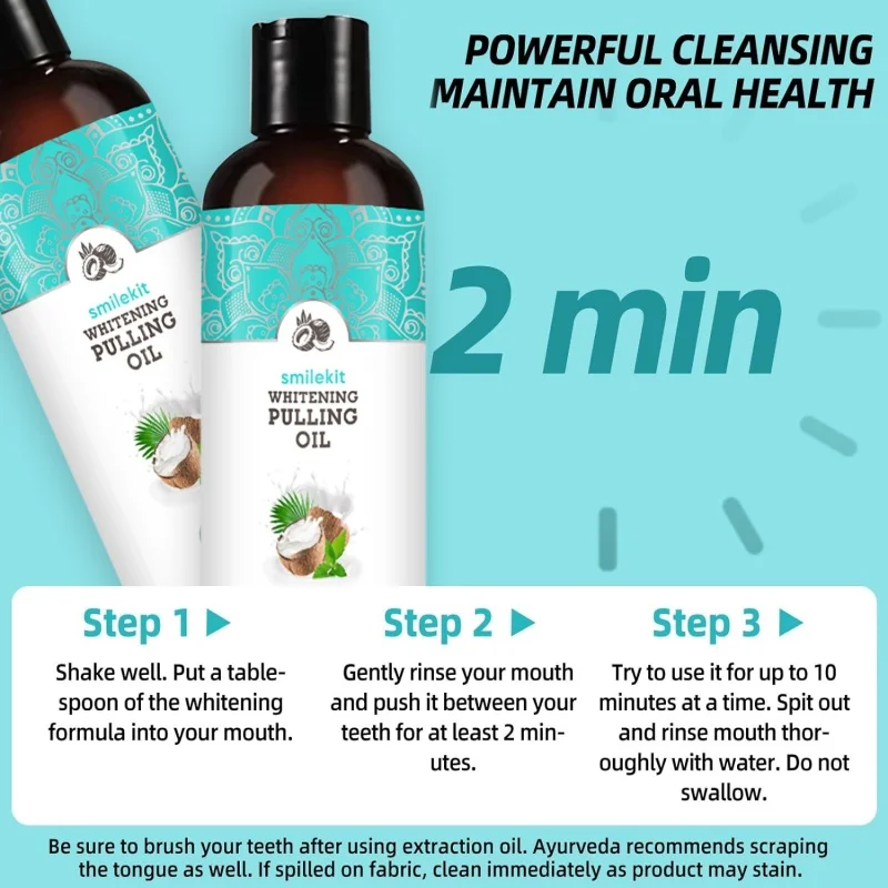 Aceite de extracción de menta y coco Natural, enjuague bucal fresco, higiene bucal, eliminación de olores de aliento, cuidado suave de las encías bucales sin Alcohol, anticaries