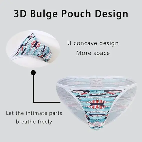 JINSHI Men's Briefs Breathable Underwear Cartoon Print Low Rise Underpants