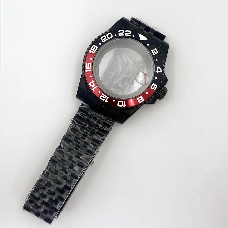 40MM Black for GMT Case Strap Bezel Set Sapphire Glass for NH34/NH35 Caliber Modifications