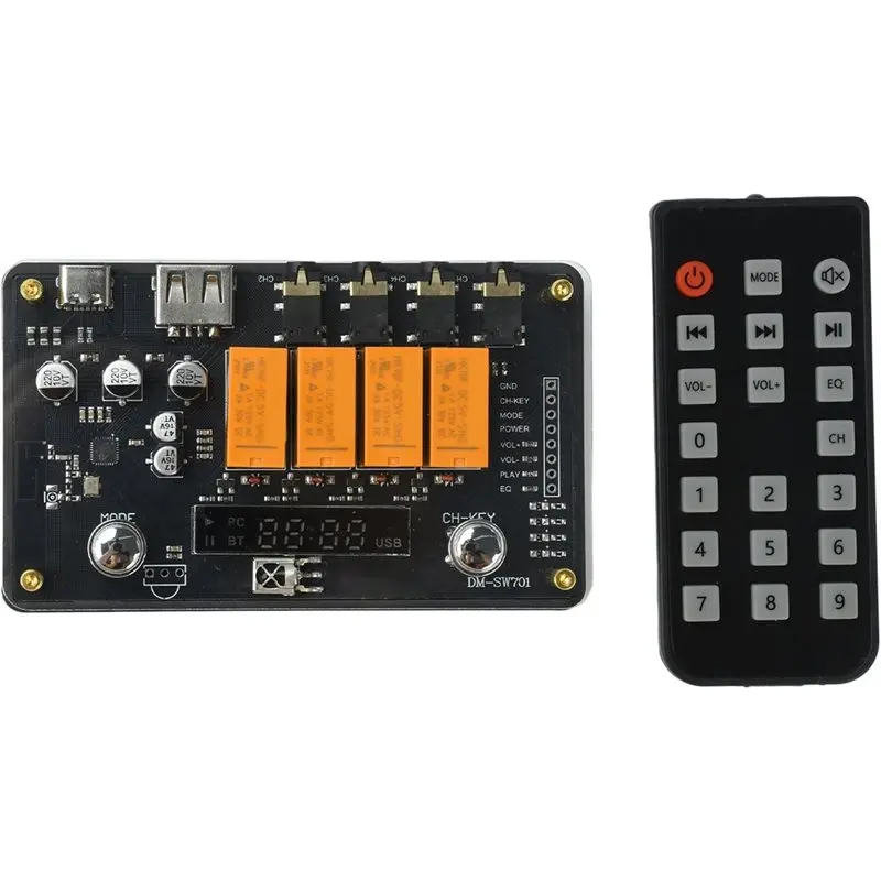 DTB7 4 In 1 Out 3.5MM AUX Audio Switcher Bluetooth 5.4 Type C 5V Power Supply with Remote Control for Speaker Amplifier